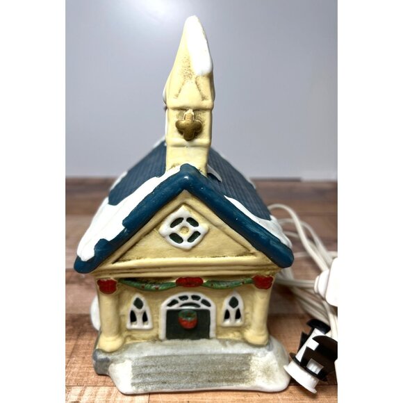 Christmas Porcelain Lighted Village Church House Decor With Box - Picture 1 of 8